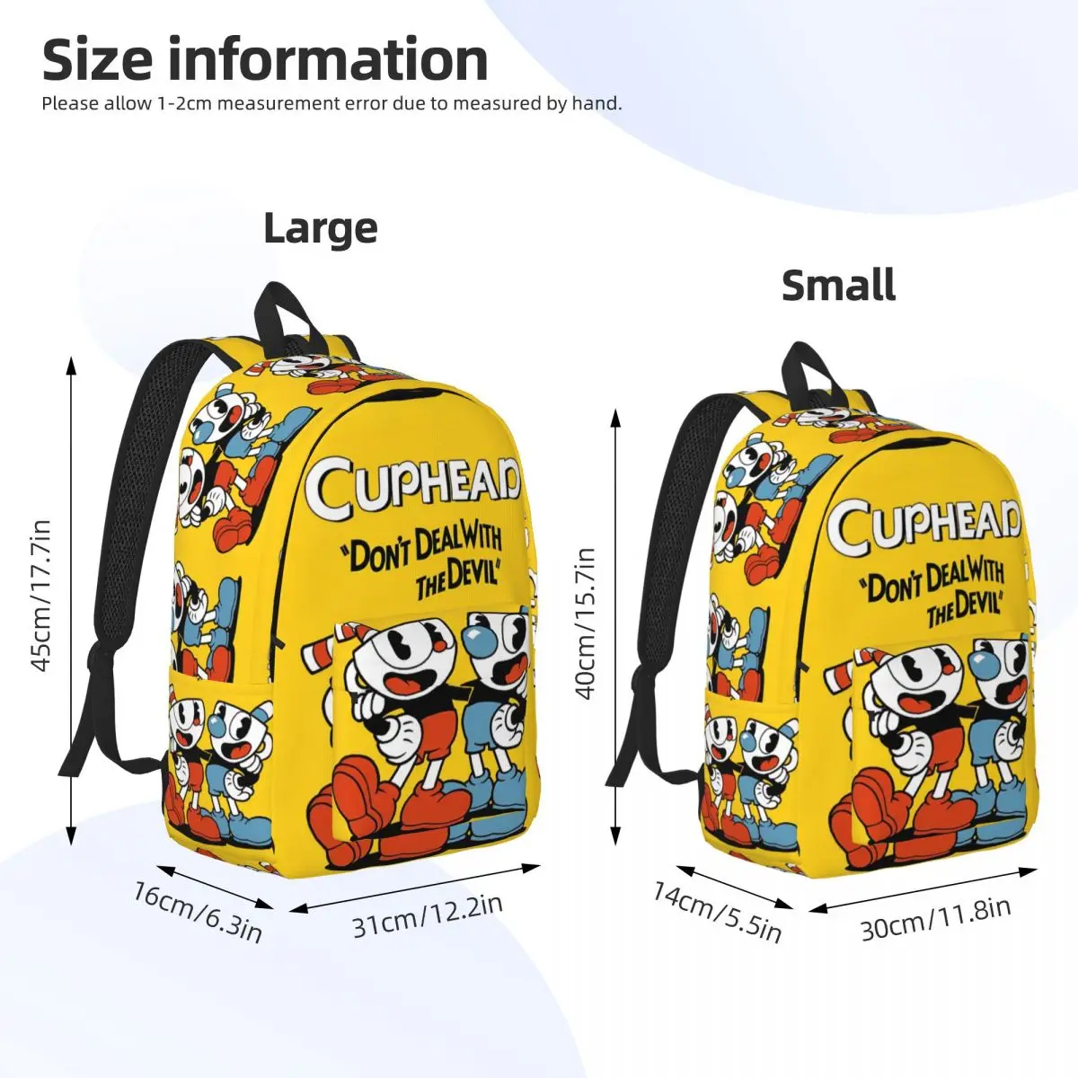 Cuphead Backpack for Kindergarten Primary School Student Great Retro Game Bookbag Boy Girl Kids Canvas Daypack Hiking