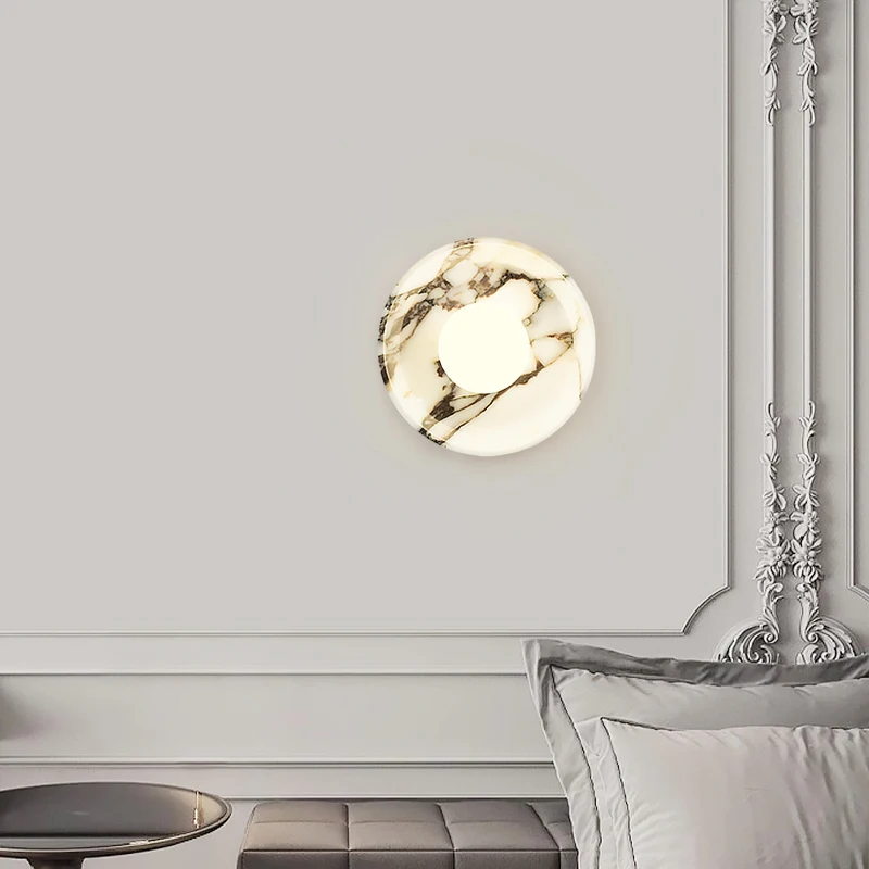 

Modern Living Room Dining Room Round Natural Bulgari Stone Wall Lamp Bedside Lobby Corridor Decorative Wall Lights