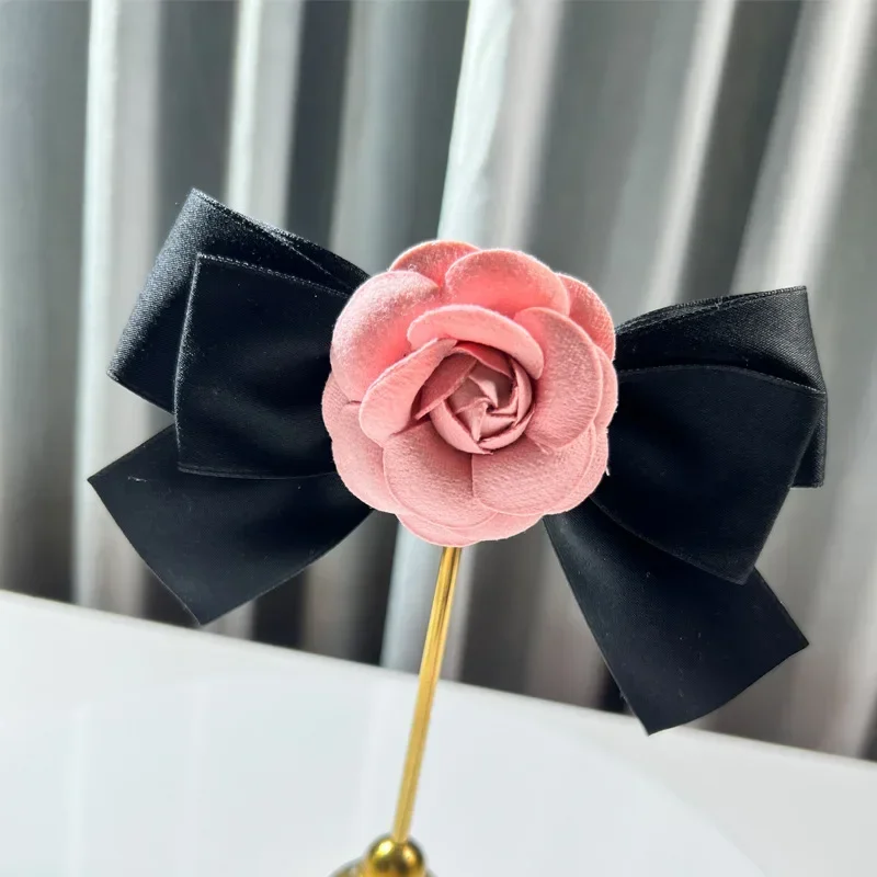 Korean Fabric Camellia Flower Brooch Cloth Art Bow Tie Fashion Jewelry Shirt Dress Collar Pins Brooches for Women Accessories