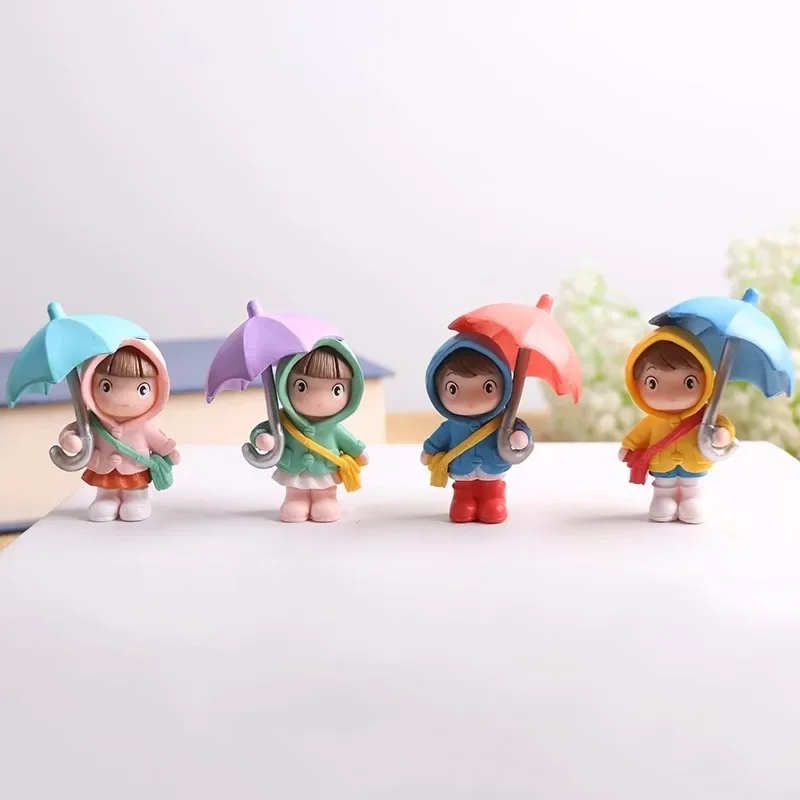 Cute Umbrella Couple Car Interior Decoration Mini Handmade Desktop Display Doll Ornament Little People Figures Action