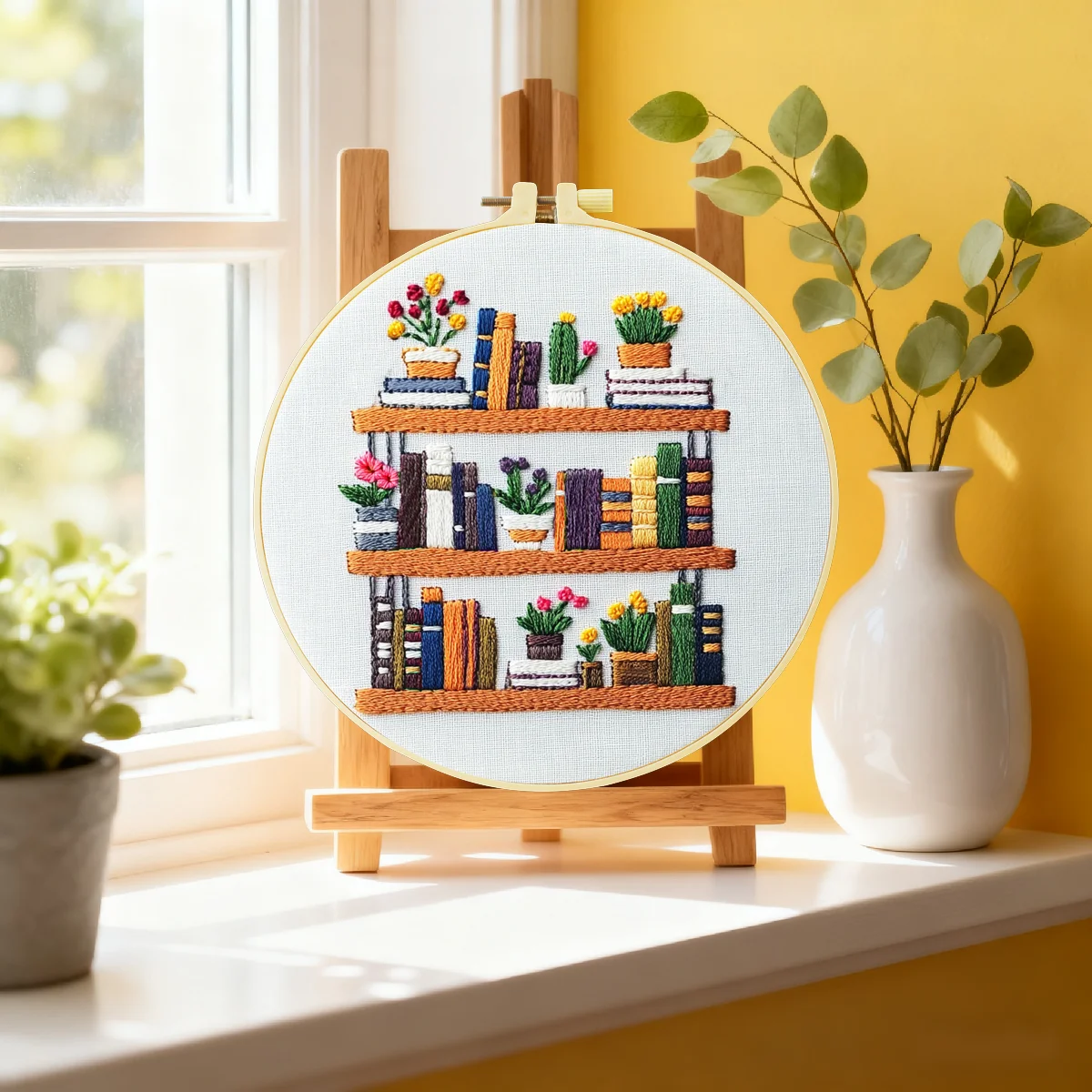 1 Stück 20X20CM/15X15CM 7,87/6,3 Zoll Bücherregal-Stickerei-Starter-Kit DIY-Kit DIY-Stickerei-Set Handarbeiten Heimdekoration Nadelkunst – Detail 1