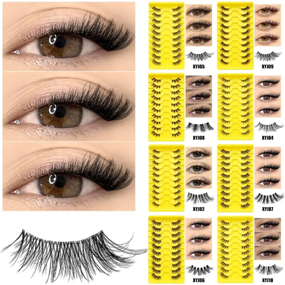 10 Paar mit Gelee-Klebestreifen, halbe gefälschte Wimpern, kleberfrei, Anime, Cosplay, flauschige Wimpern, Make-up-Tools, DIY, 3D-falsche Wimpern