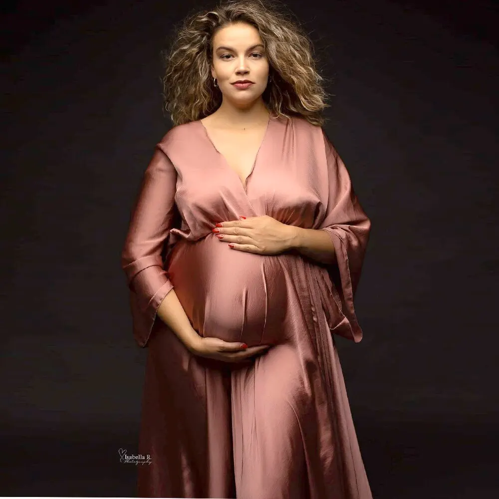 Maternity Satin Evening Gown Elopement Dresses for Photo Shoot Flowing Maternity Wedding Dress Plus Size Boho Photoshoot