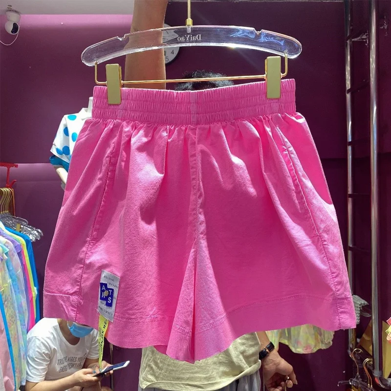 Summer New Elastic Waist Patchwork Shorts Solid Color Loose Plus Size Wide Leg Pants Trend Casual Korean Women Clothing