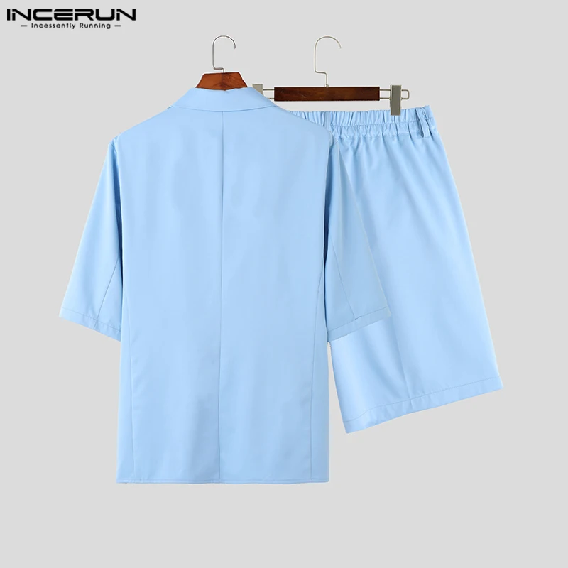 INCERUN 2024 Korean Style New Men Sets Short Sleeved Suit Jackets Shorts Fashionable Simple Solid All-match Two-piece Sets S-5XL