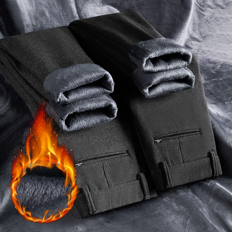 

Stylish Casual Fleece Lined Pants Men's Warm Thickened Winter Daily Business Formal Trousers Daily Commute Wrinkle-Resistant