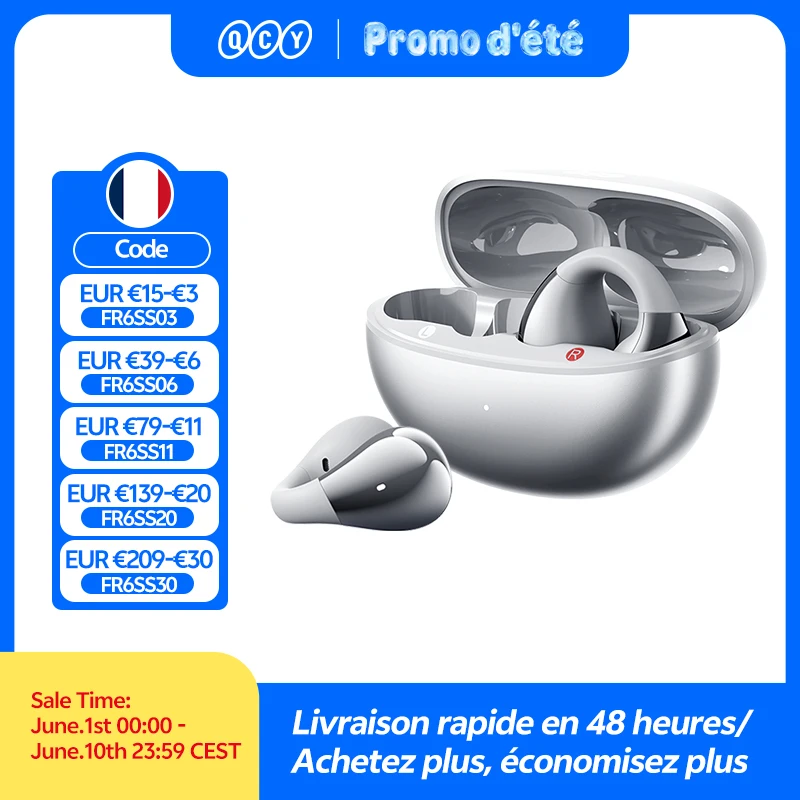 QCY Crossky C30S écouteurs sans fil à oreille ouverte haute résolution avec LDAC écouteurs à pince Bluetooth 6.0 Clip sur OWS casque de sport 40 heures