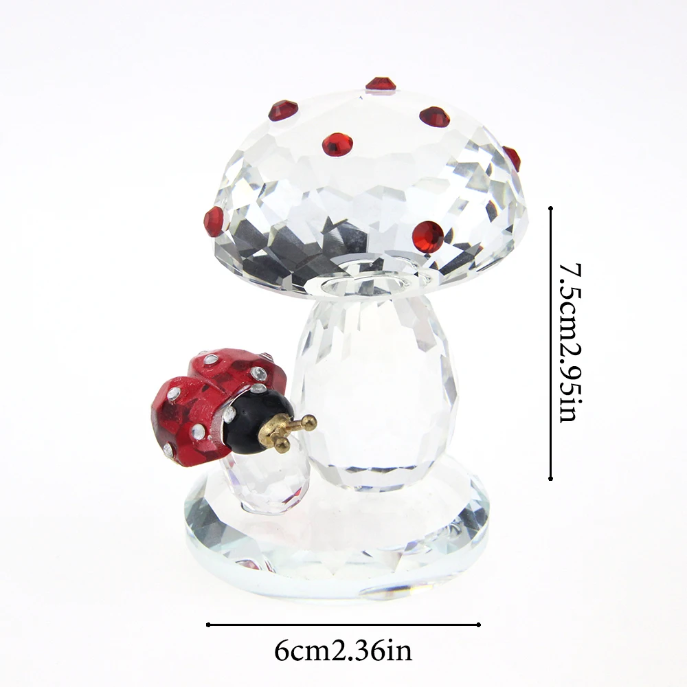 Crystal Ladybug Mushroom Figurine Art Glass Animal decoration Paperweight Home Decor Ornament Collectible Gift Birthday Gifts