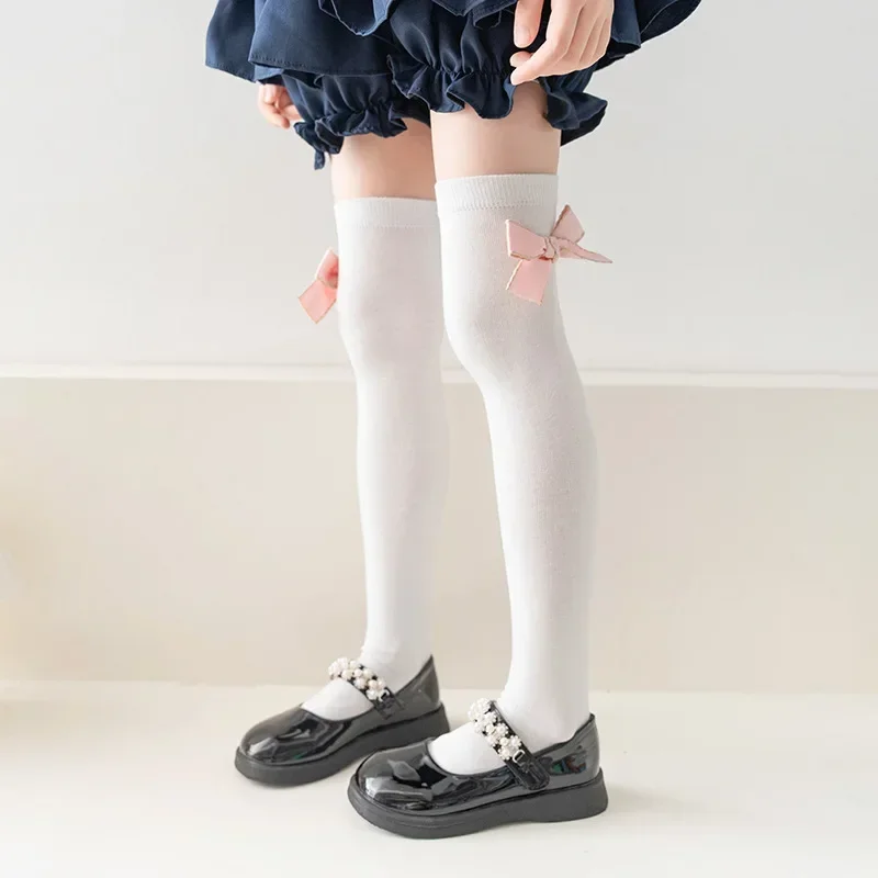 Medias largas de Lolita para niña, calcetines de pantorrilla con lazo para bebé, versión coreana, otoño e invierno, 48CM, 3-12 años