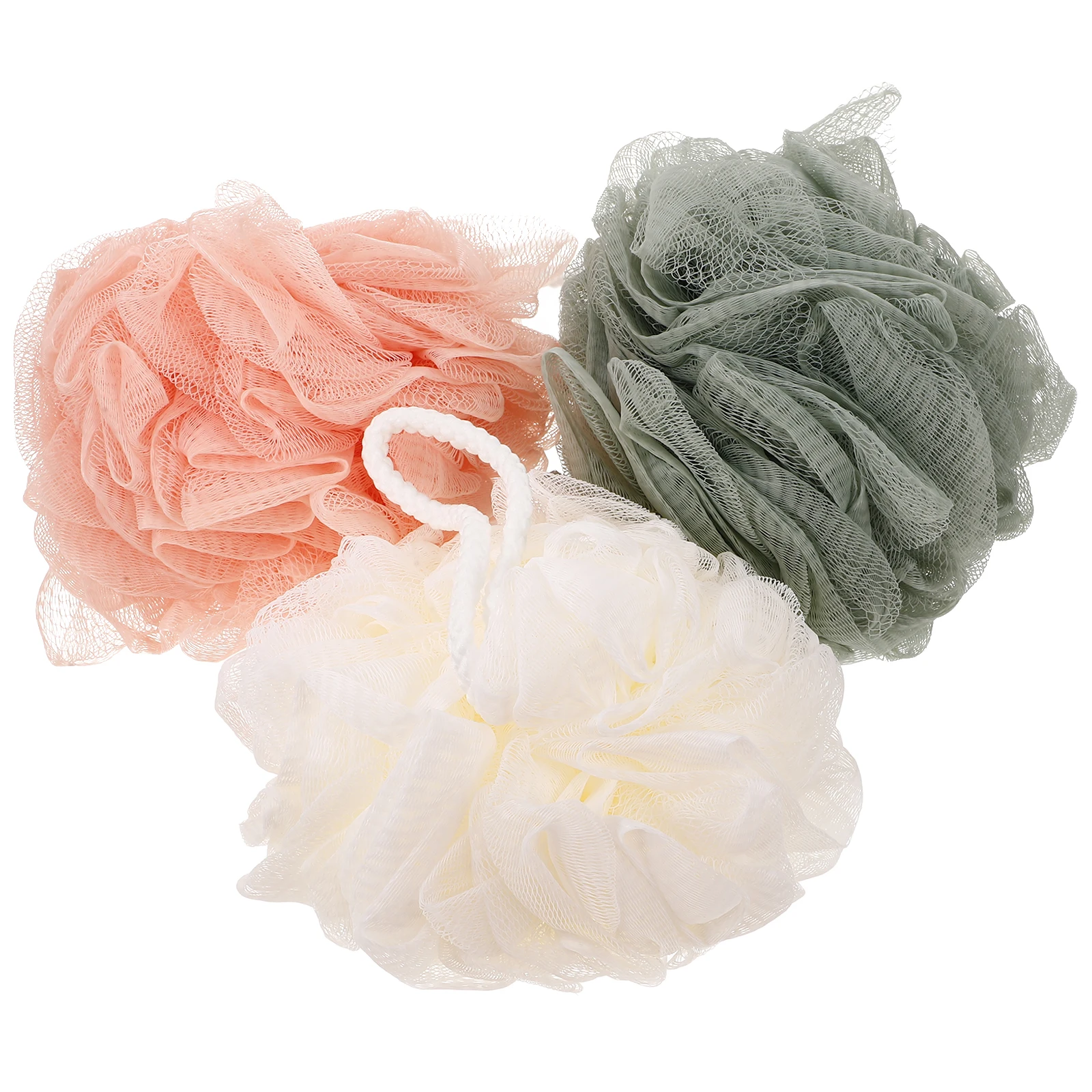 

3pcs Eco-Friendly Pe Bath Balls Mesh Shower Scrub Balls Exfoliating Cleansing With Hanging Rope Mixed Color Durable Portable