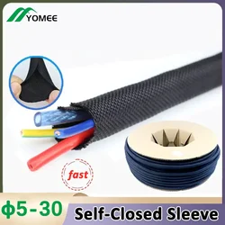 Black/White Self Closing PET Expandable Braided Sleeve Self-Closed Cable Organiser Insulated Wrap Sleeved Cable Protecter