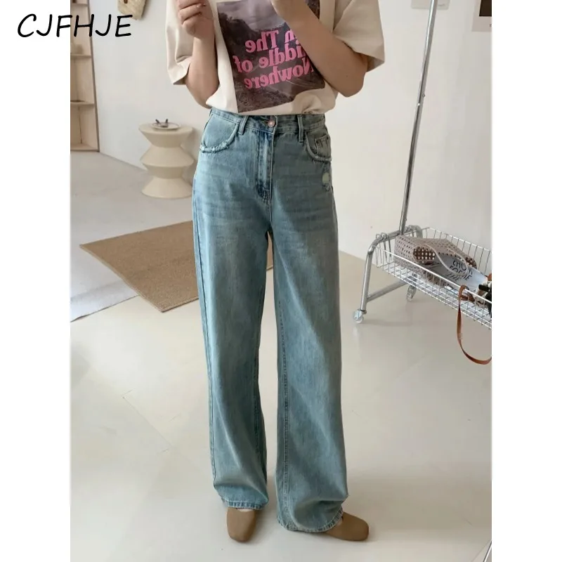 

CJFHJE New Boyfriend Wide Leg Straight Jeans Women Korean Fashion Classic High Waist Full Length Denim Pants Streetwear Spring