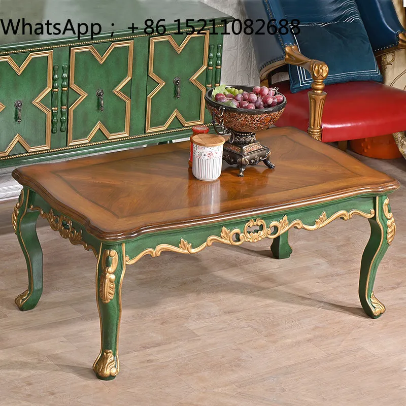 SCY living room coffee table combination solid wood retro green complete set of furniture antique coffee table