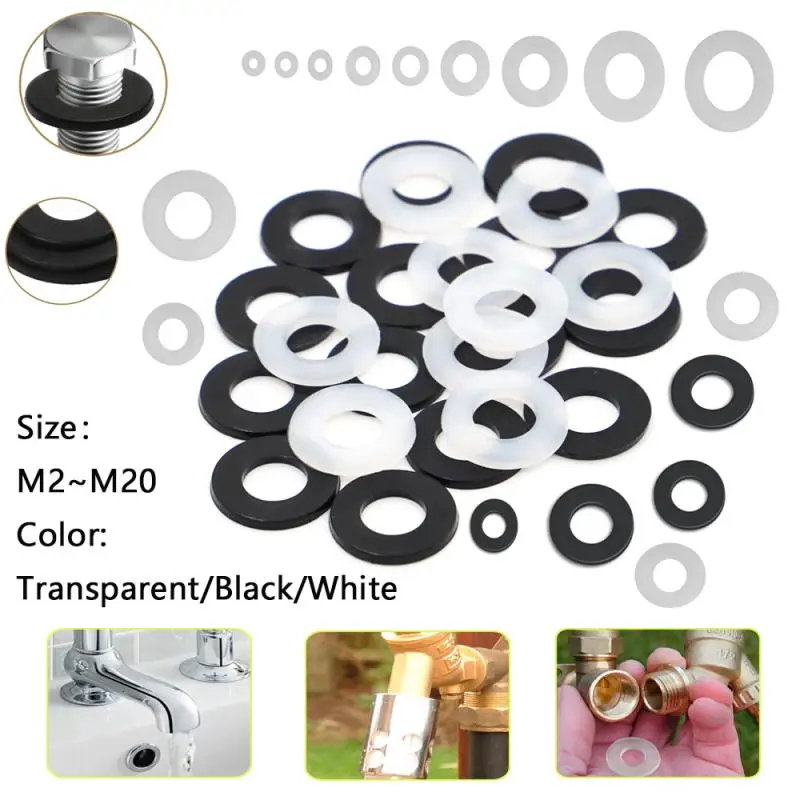 50pcs M2 -M20 Black White Clear Plastic Nylon Flat Washer Plane Spacer Insulation Gasket Rings For Screw Bolt