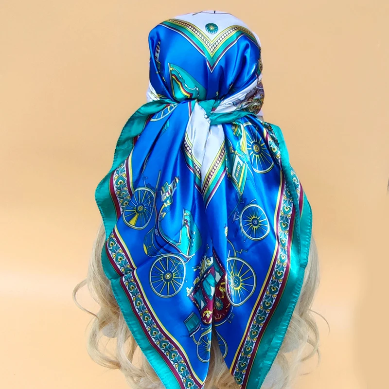 Fashion The Four Seasons Headscarf Women Luxury Sunscreen Scarves Popular Design Square Silk Hijab 2023 New 90X90CM Beach Shawls