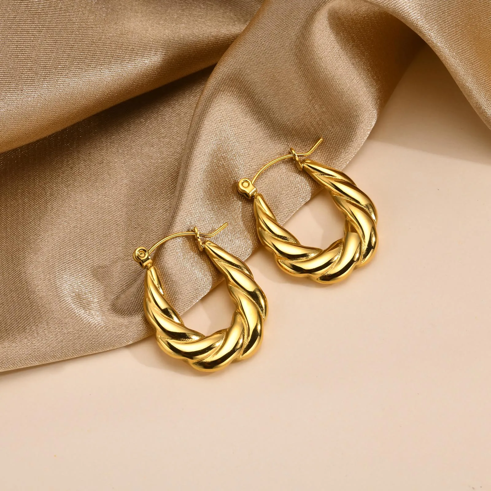 Metal Braided Hoop Huggies Earring, Chunky Twist Earring for Women, Stainless Steel Jewelry image 4