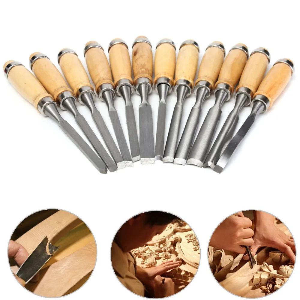 12Pcs Wood Carving Hand Chisel Tool Set Woodworking Professional Gouges Consruction An Carpentry Tools