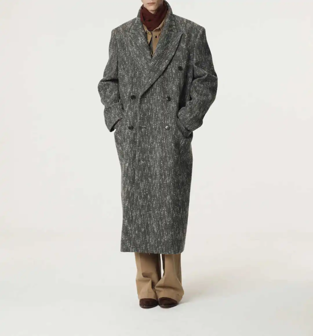 Autumn Winter Men Long Overcoat Thickened Warm Wool Blends Double Breasted Coat Casual Business Occasion Customized