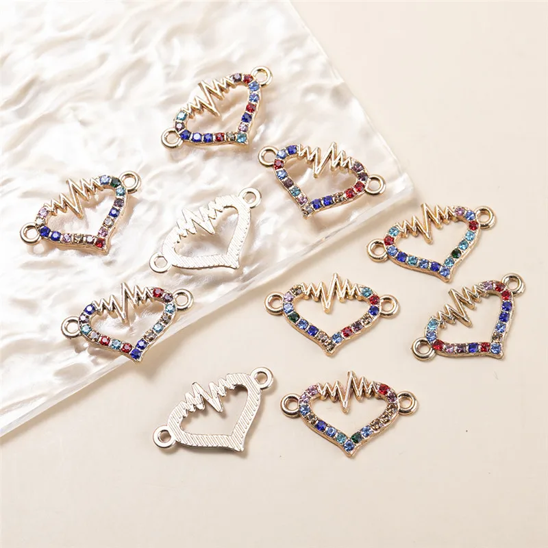 HEYUYAO 10pcs/lot Colorful ECG Love Heart Charms Pendant Connector For Jewelry Making Accessories