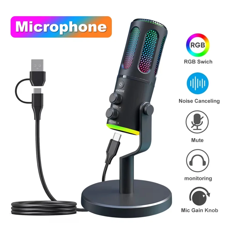 M13K-Professional RGB USB Condenser Computer Microphone For PC, PS4, PS5, Mac& Mobile Phone- Ideal For Recording Streaming
