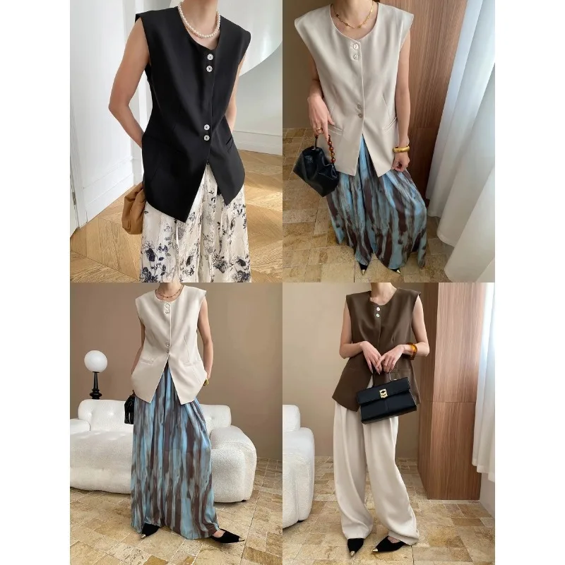 SuperAen Spring New Korean Style Solid Oversize Loose Coat for Women O-neck Elegant Casual Slim Vest