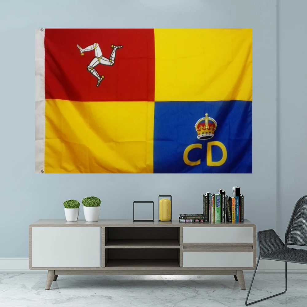 The Isle Of Man Civil Defence Service National Flag Graphic Custom Printed Hanging Banner Shaft Cover Grommets 3X5FT 90X150CM