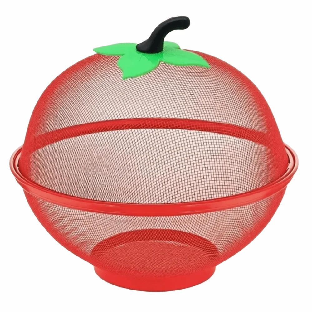 with Mesh Cover Metal Fruit Basket Moisture Resistant multifunctional Veggies Organizer Easy To Clean Kitchen Storage Rack