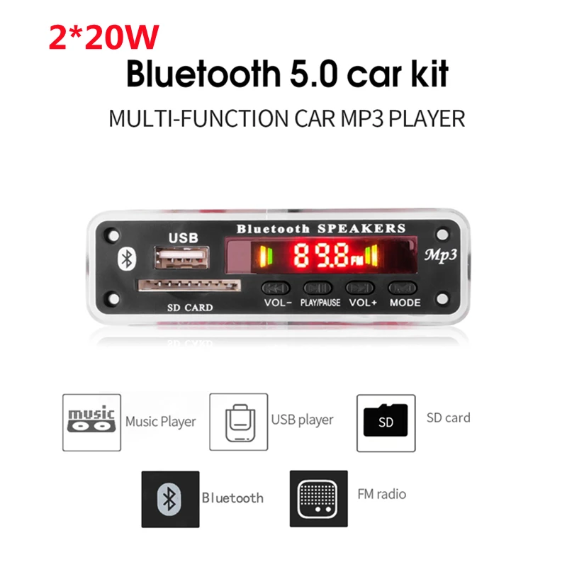Vivavoce 40W amplificatore Bluetooth 5.0 MP3 scheda Decoder 2*20W 12V 18V lettore musicale senza fili Audio Modul USB TF FM registrazione Radio
