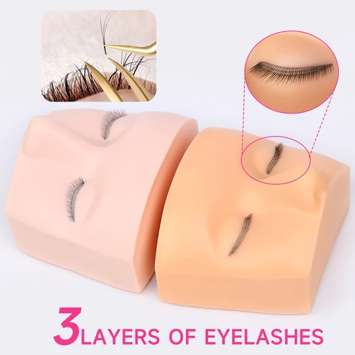 Imagen 1 del producto Cabeza de Maniquí de pestañas de 3 capas para practicar extensiones de herramientas de maquillaje de pestañas herramientas de entrenamiento de injerto modelo de práctica de maquillaje