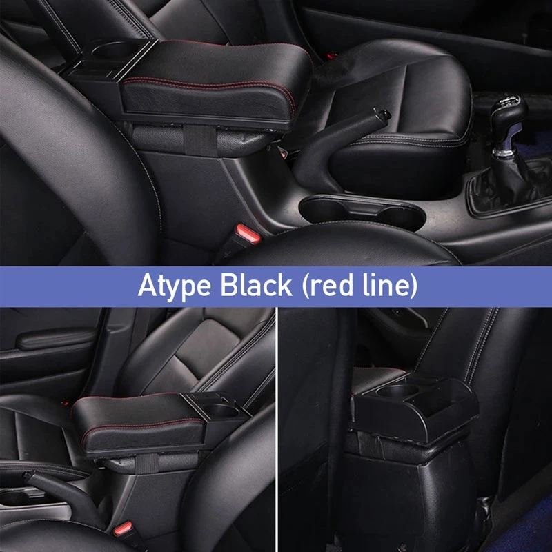 Car Armrest With Cup Holder Universal Pu Leather Storage Box Soft Elbow Suppoty Cushion Movable Armrest Pad