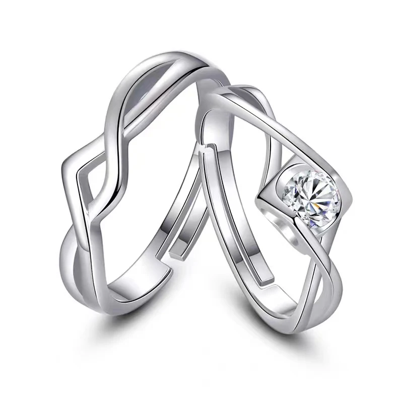 2Pcs/sets Zircon Heart Matching Couple Rings Forever Endless Love Wedding Adjustable Ring for Women Men Charm Valentine\'s Day