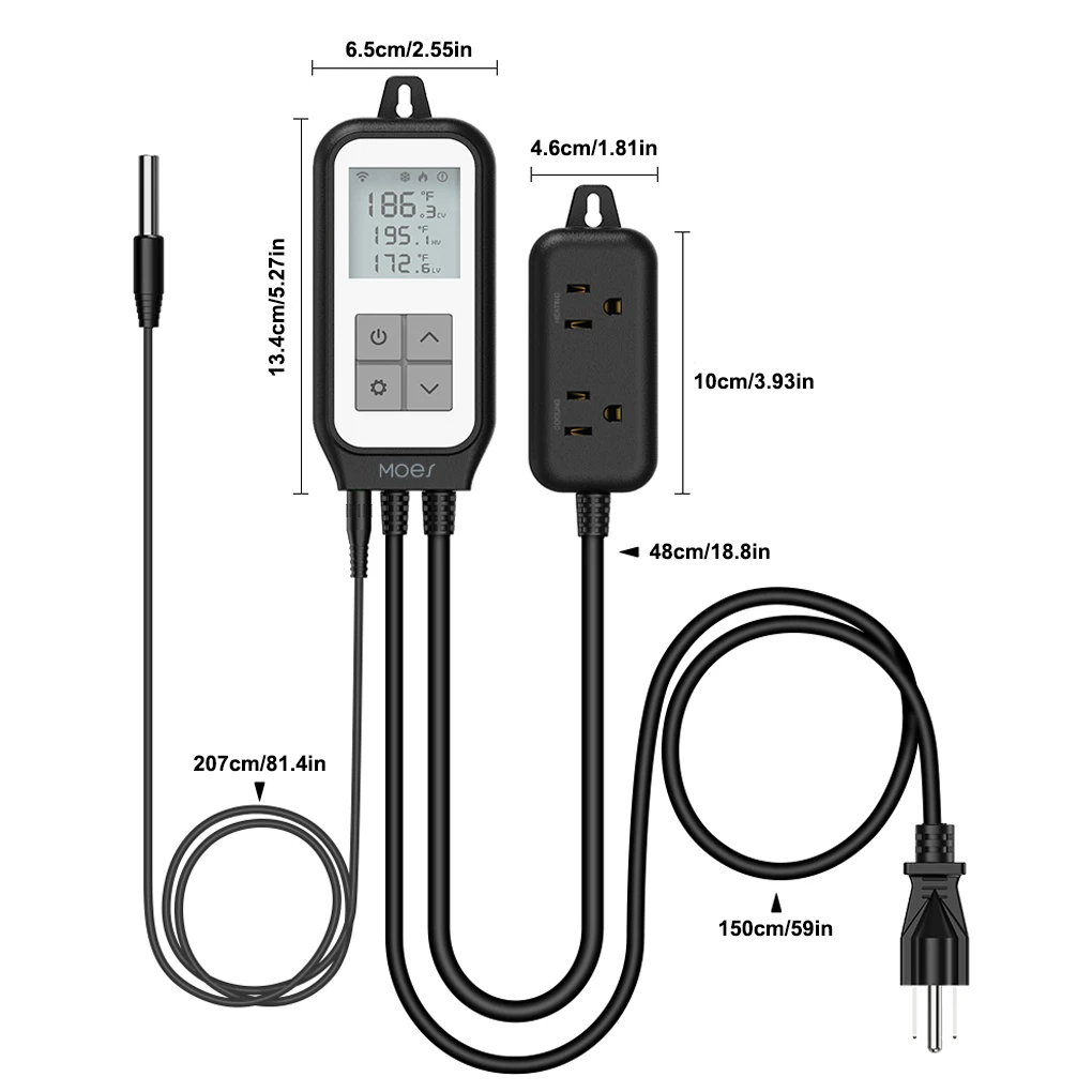 Tuya WIFI Temperature Sensor Controller Thermostat Dual Heat Cooling Relay Socket Thermometer Smart Life Brewery Greenhouse