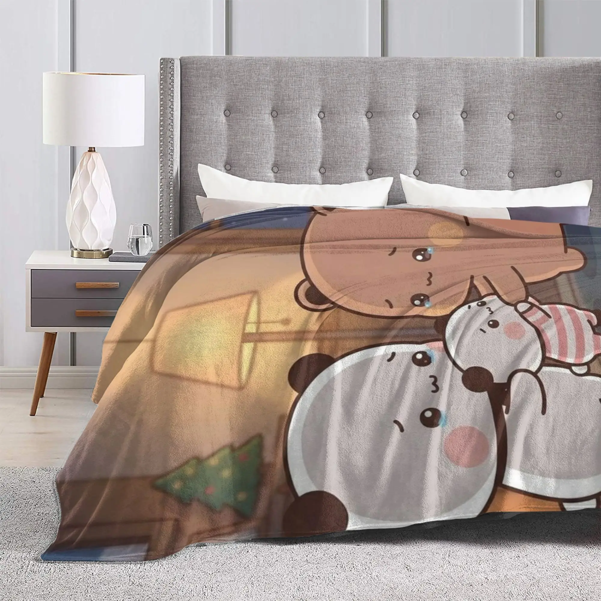Cartoon Panda Bubu Dudu Family Flannel Blanket  Awesome Throw Blankets for Home Hotel Sofa  200x150cm Quilt