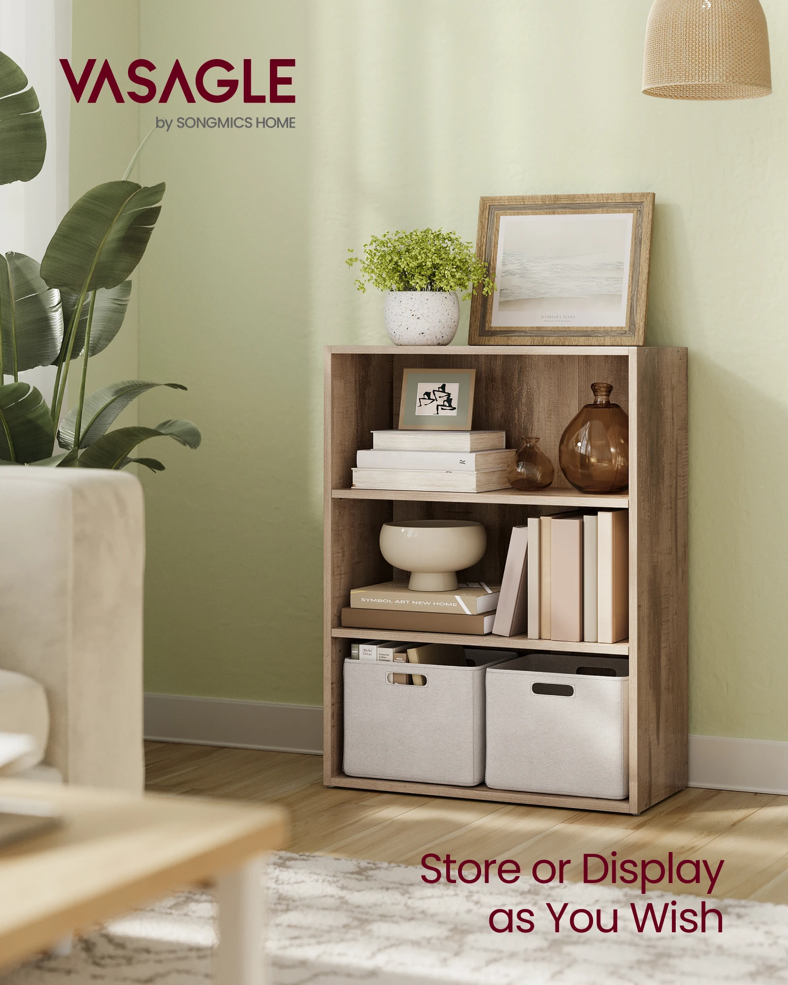 

Коллекция VASAGLE CUSTOS - Книжный шкаф, 3-ярусная полка для книг, открытая полка для хранения, 9,4 x 23,6 x 32 дюйма, для гостиной