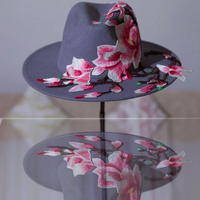 Embroidered Flower Fedora Hat 3D Wedding Hat Men's and Women's Jazz Hat 2023 New Fedora Hat New Product Release Sombrero Hat