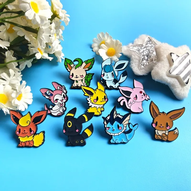 Hot 9 Pcs Anime Elf Brooch Set Eevee Enamel Pins Fashion Metal Badges Jewelry for Clothing And Backpack Accessory Gifts for Fans view 4
