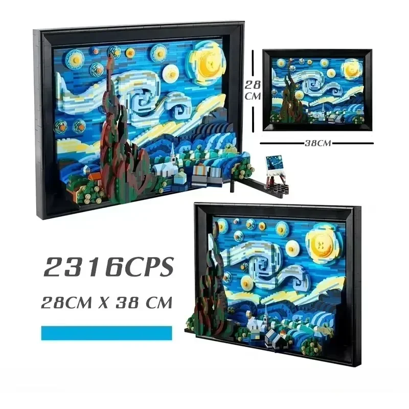 Compatible 21333 Vincent Van Gogh The Starry Night Building Blocks Art Painting Bricks Moc Ideas Home Decorae Education Toy Gift