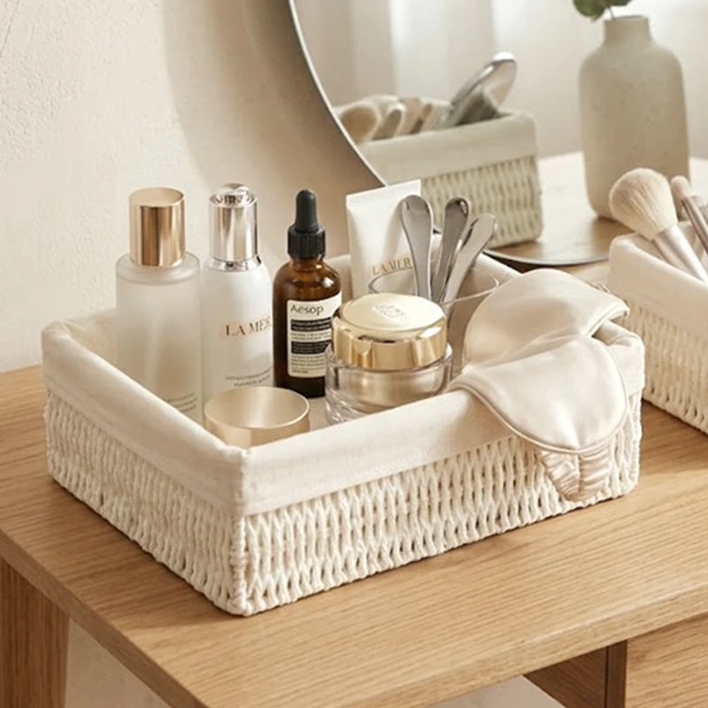 Handmade Storage Basket Woven Paper Rope Detachable Organizer Desktop Snack Clothes Cosmetics Storage Box Home Organizer Basket