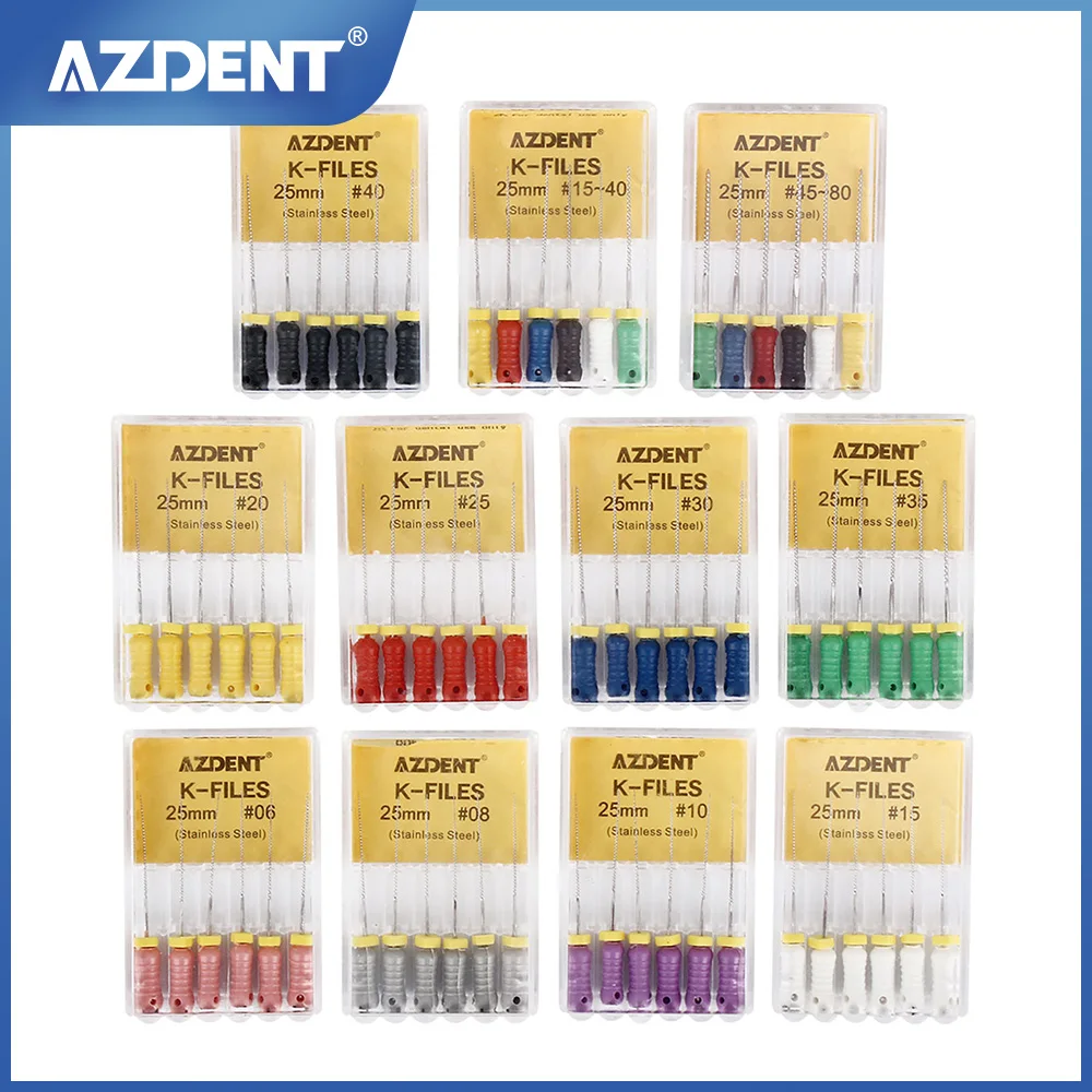 AZDENT 6pcs/Box Dental Hand Use K-Files 21/25/31mm Stainless Steel Endodontic Root Canal Files Dentist Tools Dental Instruments