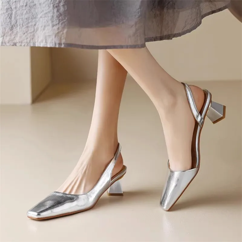 Formal High Heeled Sandals for Woman Concise Office Lady Slingbacks Stilettos Sexy Pointed Toes Summer Chic Ladies Mules Shoe