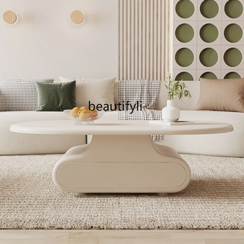 

Coffee Table TV Cabinet Combination Modern Special-Shaped Stone Plate Creative Silent Living Room Cream Style