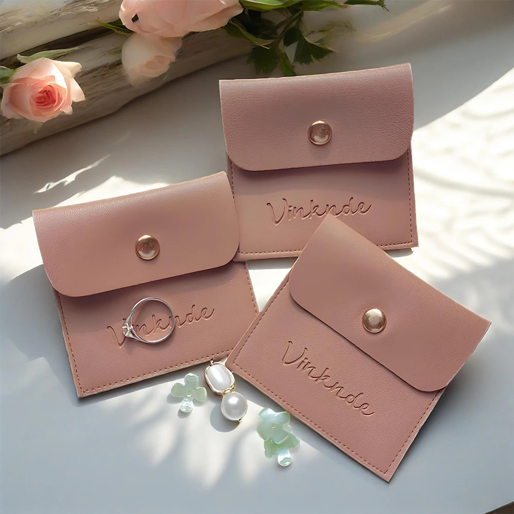 

Personalized PU Leather Snap Button Jewelry Pouch for Rings Earrings Bracelet Pendant Perfume Oil Headset Organizer Custom Logo