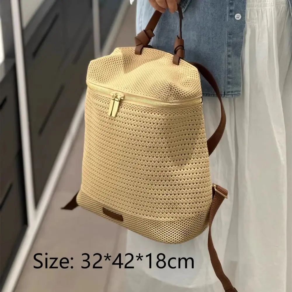 Stro Geweven Schouders Rugzak Grote Capaciteit Verstelbare Band Vrouwelijke Messenger Bag Multi Pocket Mode Studenten Rugzak