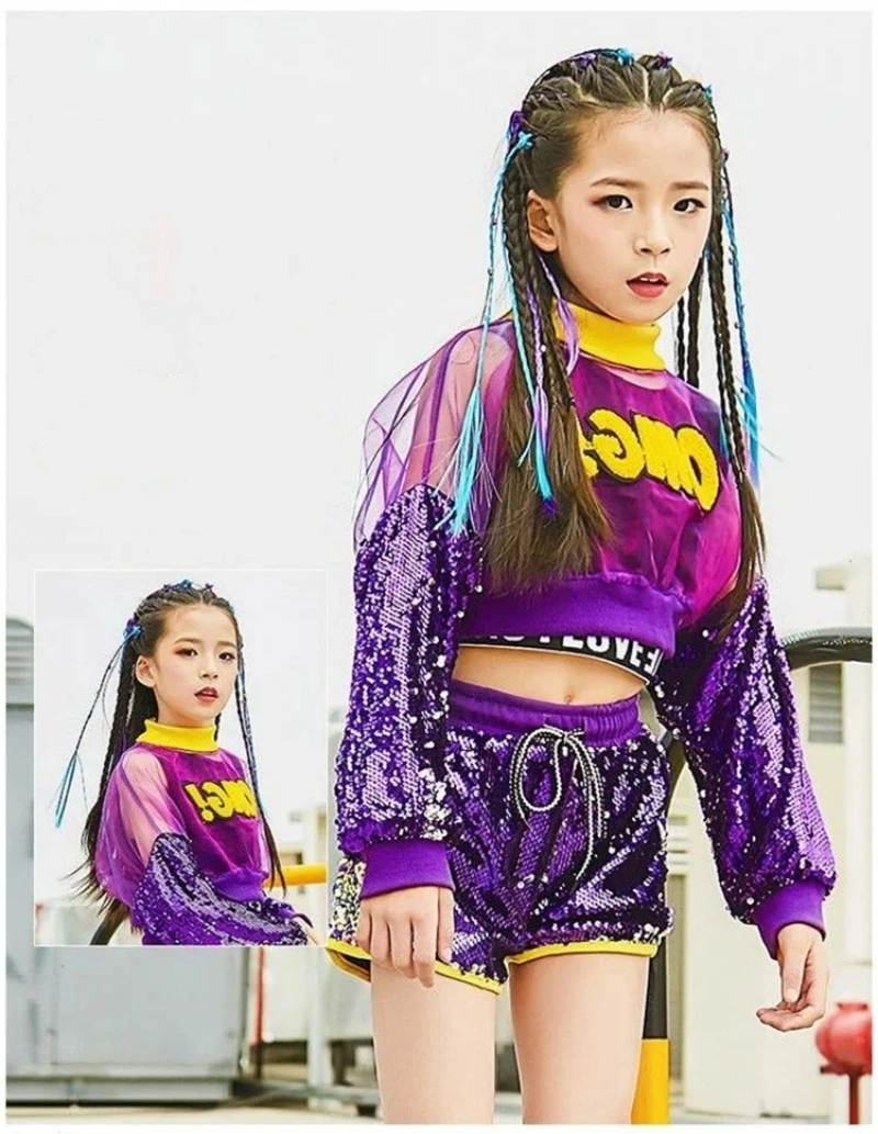 

3pcs Set Girl Jazz Dance Costumes Kids Street Hip Hop Dance Girl Jazz Stage Sequin Outfits Jazz Dance Performance Clothing Suits