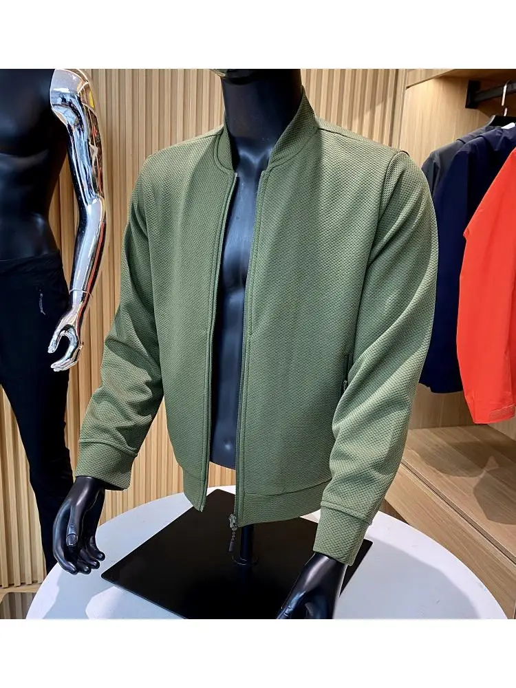 

3D стерео плавающая текстура, бейсбольный воротник, мужская весенняя однотонная летная куртка, верхняя одежда, молодежный тренд, длинная стойка...