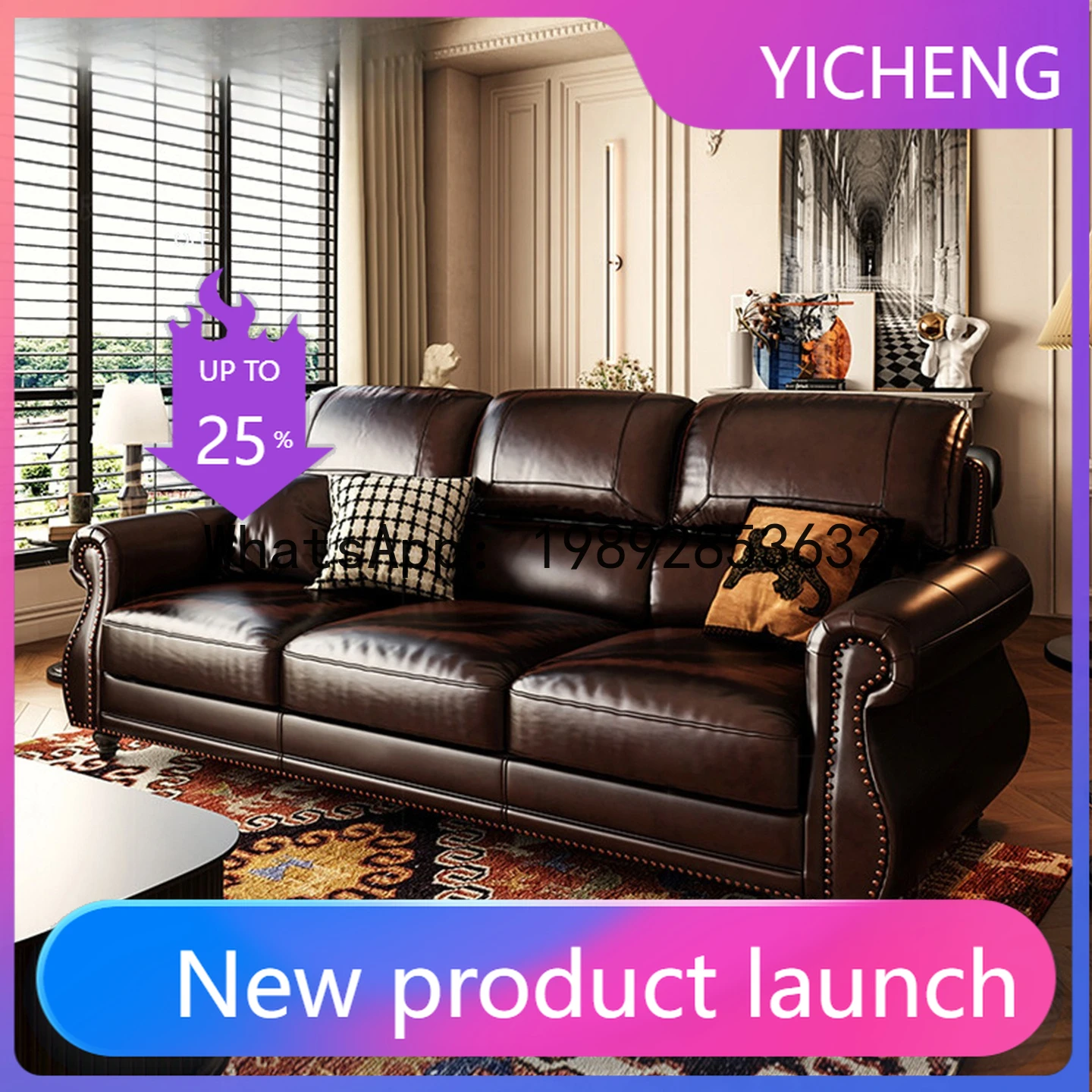

Hys genuine leather sofa living room retro leather art sofa set home hotel furniture
