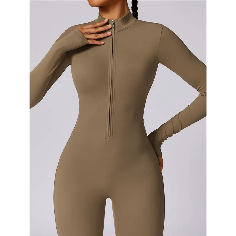 بدلة قفز نسائية بأكمام طويلة للتمرين من FX-Women مع سحاب سفلي وسروال ضيق #4