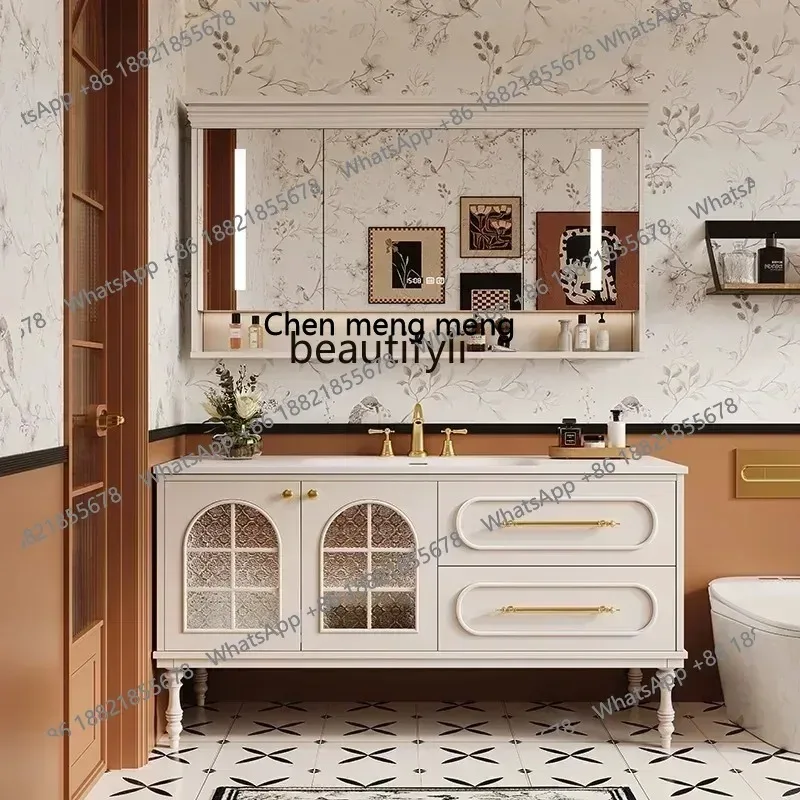 cn8617 LHY ss26 floor-to-ceiling bathroom cabinet Solid wood oak washbasin combination rock slab hot bending integrated basin Wa