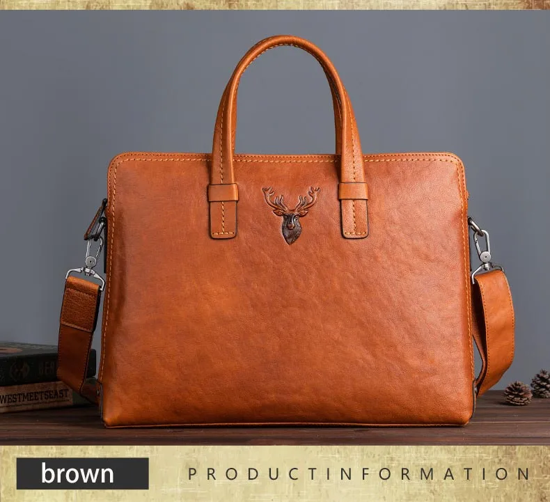 Retro Men's Briefcase Leather Casual Handbag Top Layer Cowhide Shoulder Bags Men Business Bag Pure Leather Laptop Tote Bags