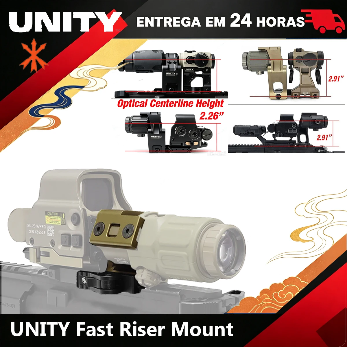 UNITY Tactical Riser Mount FAST FTC 3X 5X Magnifier Mount 2.26'' 2.91'' Optical Height Sight Scope Folding For G30 G33 G43 G45